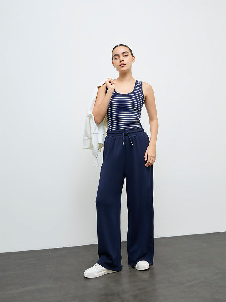 Nuoflexx Navy Striped Cotton-Blend Tank Top