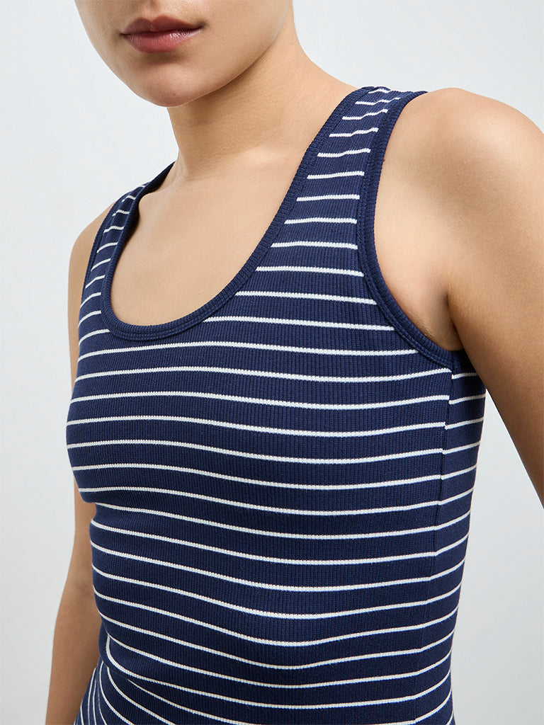 Buy Nuoflexx Navy Striped Cotton-Blend Tank Top from Westside