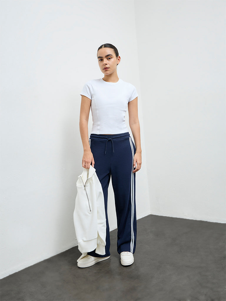 Nuoflexx White Ribbed-Textured Cotton-Blend T-Shirt