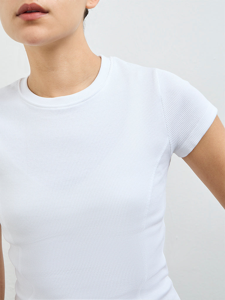 Nuoflexx White Ribbed-Textured Cotton-Blend T-Shirt