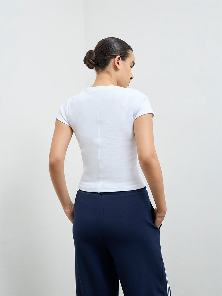 Nuoflexx White Ribbed-Textured Cotton-Blend T-Shirt