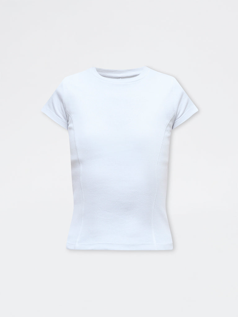 Nuoflexx White Ribbed-Textured Cotton-Blend T-Shirt