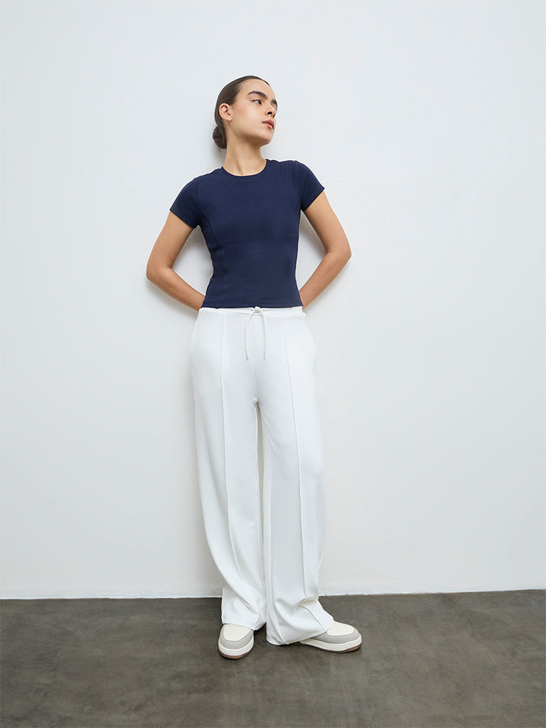 Nuoflexx Navy Ribbed-Textured Cotton-Blend T-Shirt