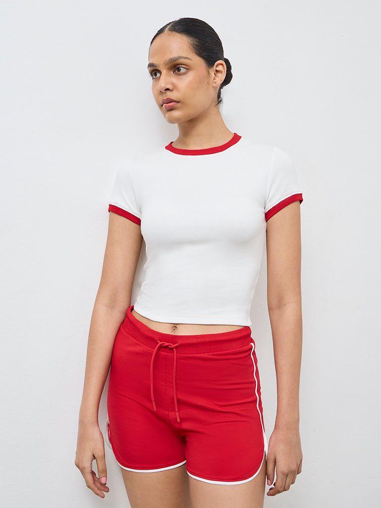 Nuoflexx White Ribbed Cotton-Blend T-Shirt