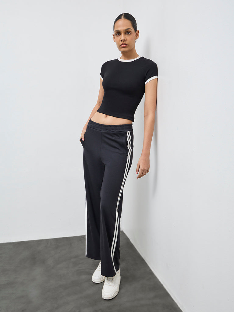 Nuoflexx Black Ribbed Cotton-Blend T-Shirt