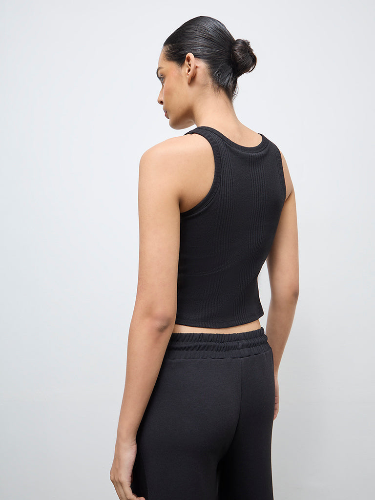 Nuoflexx Black Self-Striped Cotton-Blend Tank Top