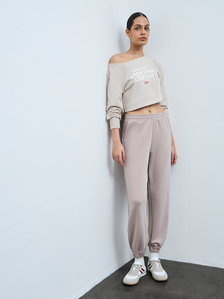 Nuoflexx Light Beige Text Design Cotton-Blend T-Shirt