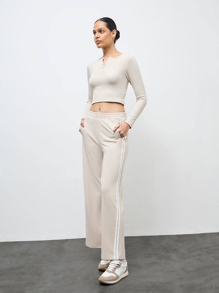 Nuoflexx Taupe Ribbed Cotton-Blend Top