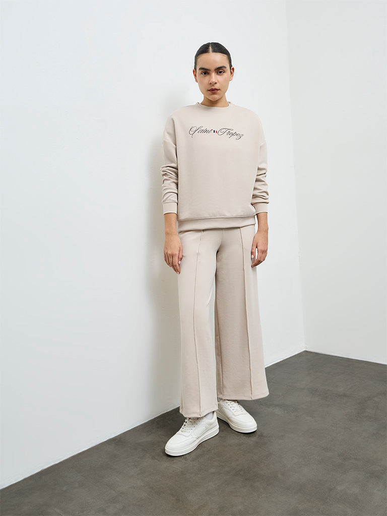 Nuoflexx Beige Text Detail Sweatshirt
