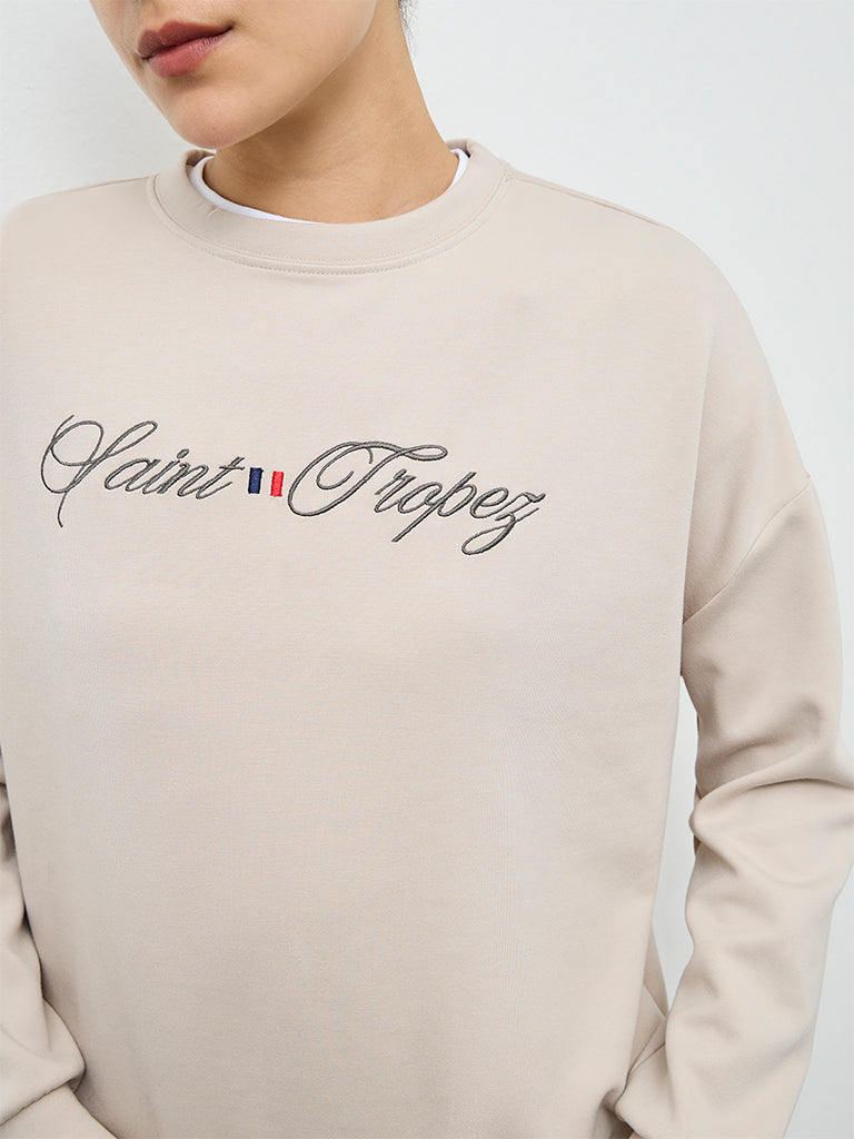 Nuoflexx Beige Text Detail Sweatshirt