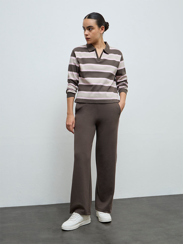 Nuoflexx Olive Striped Cotton-Blend T-Shirt