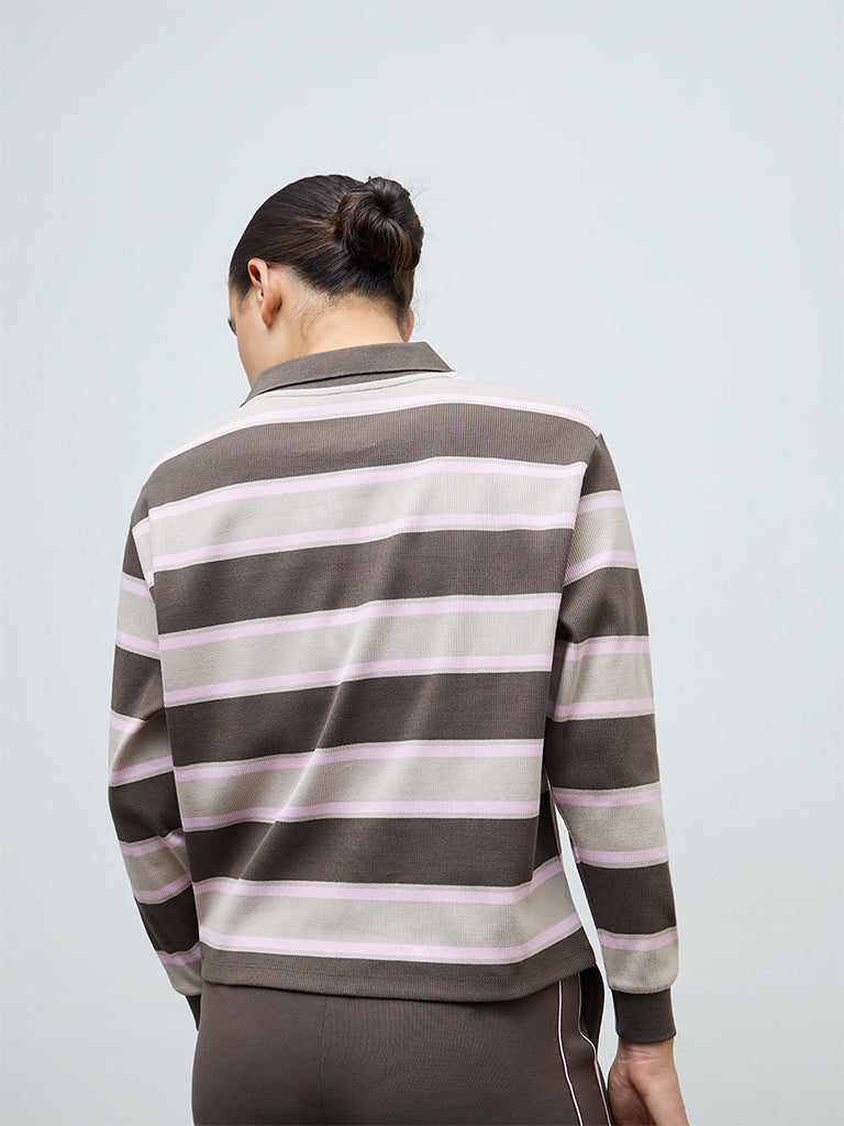 Nuoflexx Olive Striped Cotton-Blend T-Shirt