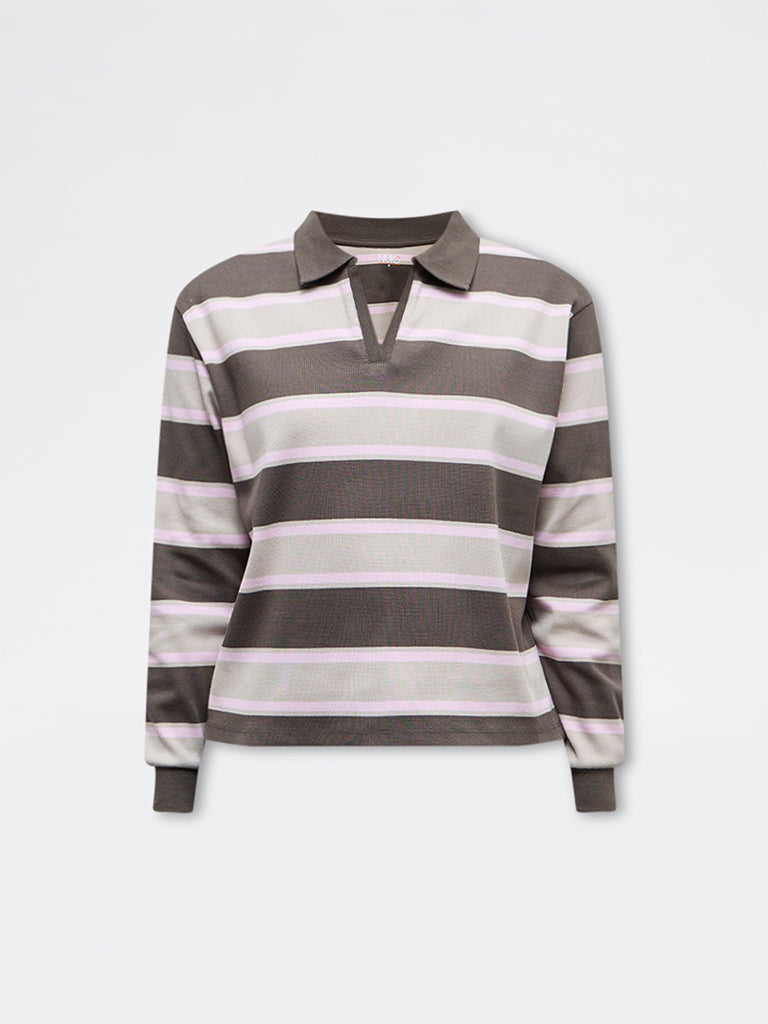 Nuoflexx Olive Striped Cotton-Blend T-Shirt