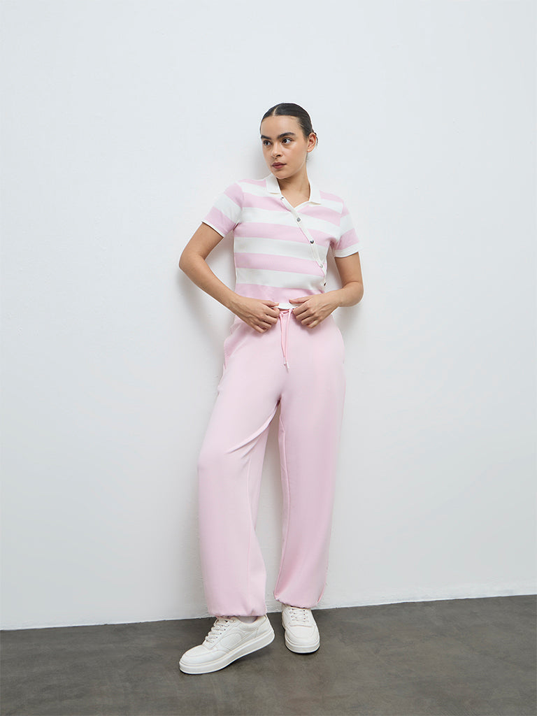 Nuoflexx Light Pink Striped Cotton-Blend Top