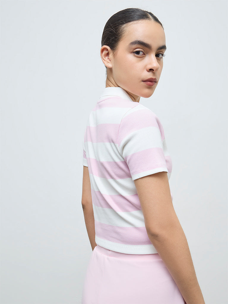 Nuoflexx Light Pink Striped Cotton-Blend Top