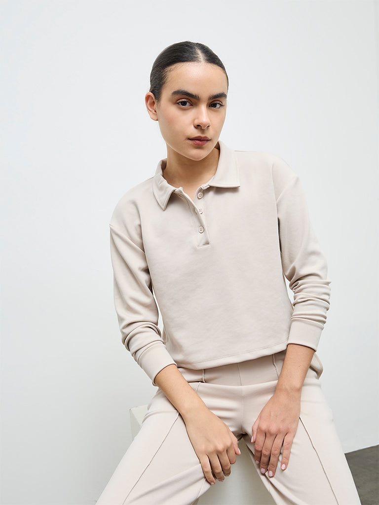 Nuoflexx Beige Solid T-Shirt