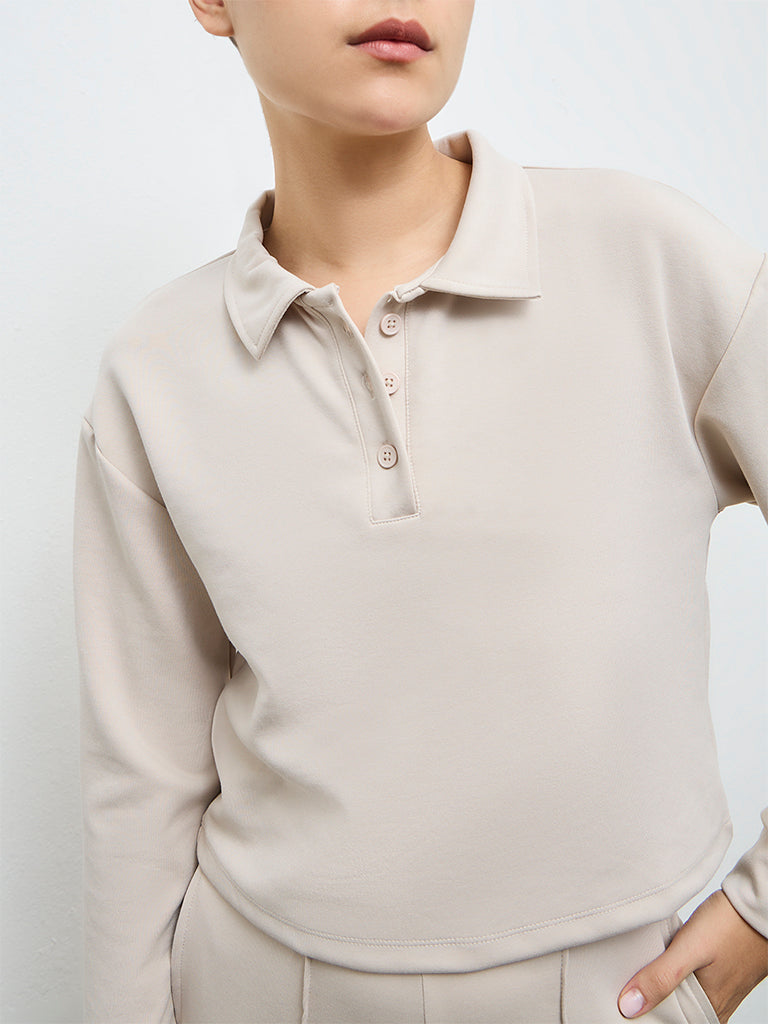 Nuoflexx Beige Solid T-Shirt