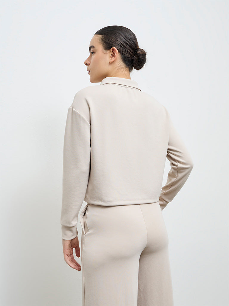 Nuoflexx Beige Solid T-Shirt
