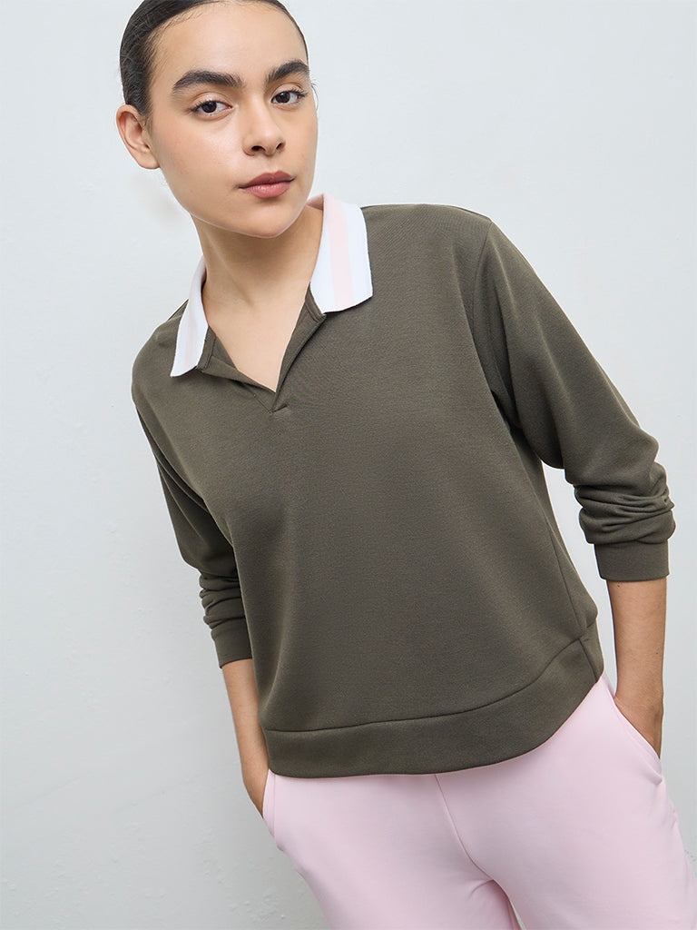 Nuoflexx Olive Solid Cotton T-Shirt