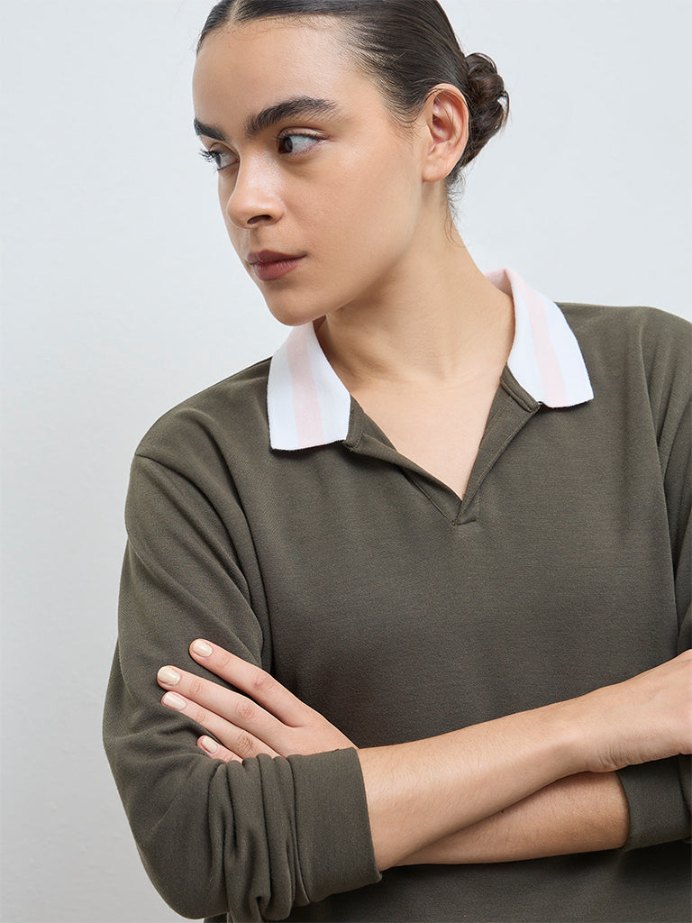 Nuoflexx Olive Solid Cotton T-Shirt