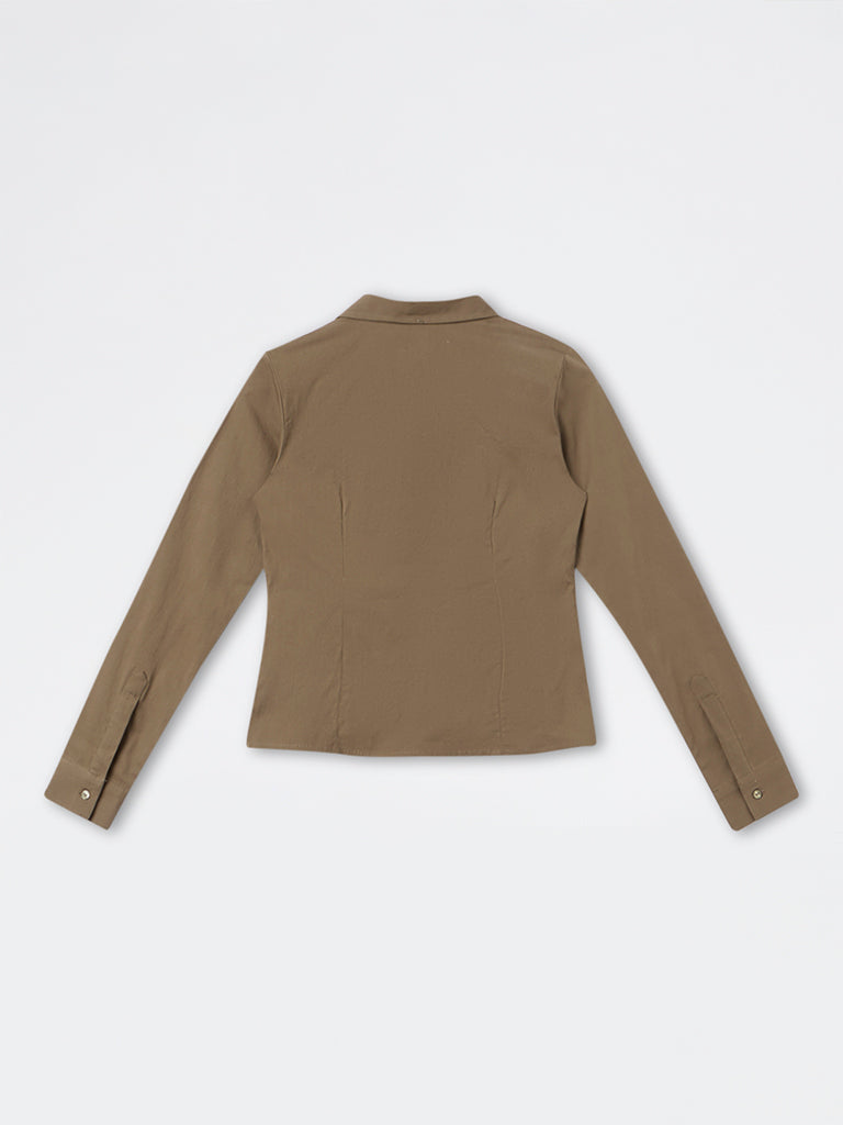 Nuon Olive Zip-Front Shirt