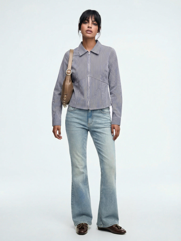 Nuon Navy Zip-Front Shirt