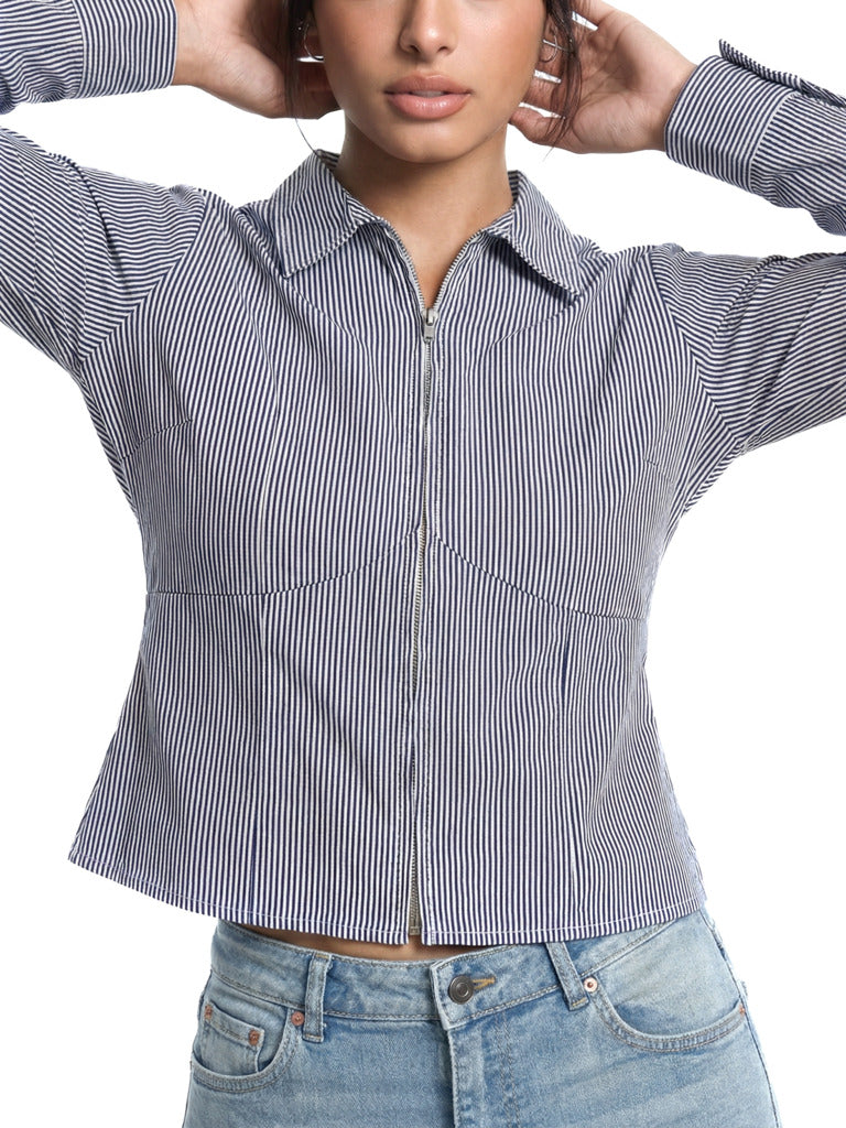 Nuon Navy Zip-Front Shirt