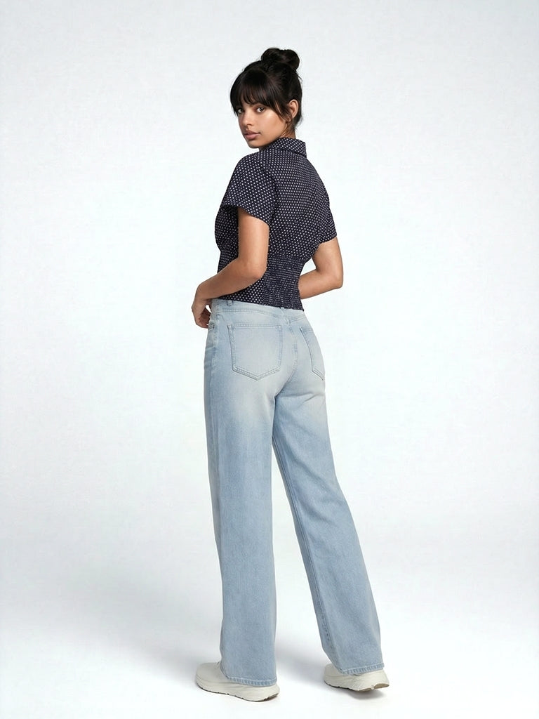 Nuon Navy Cotton Relaxed Top
