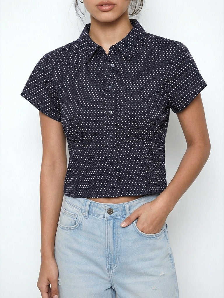 Nuon Navy Cotton Relaxed Top