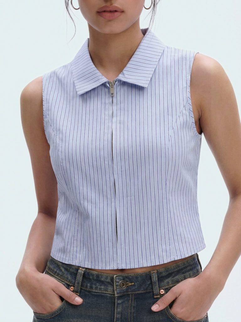 Nuon Blue Striped Cotton Crop Top