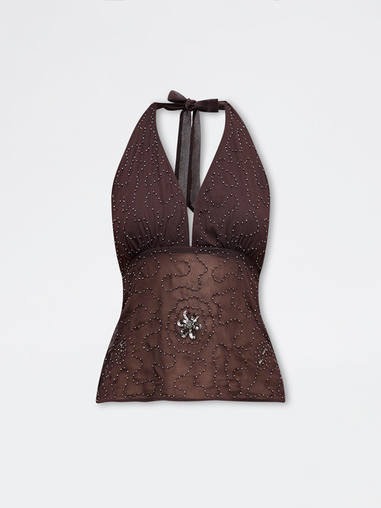 Nuon Brown Embellished Top