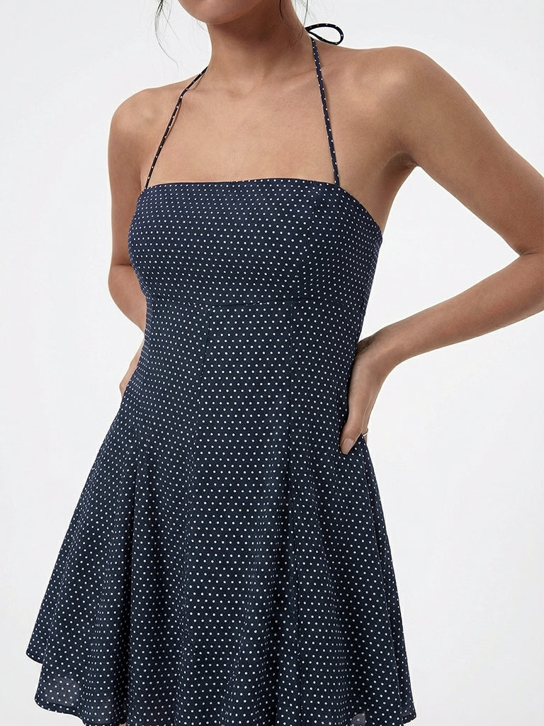 Noun Navy Polka Dot Halter-Neck A-Line Dress