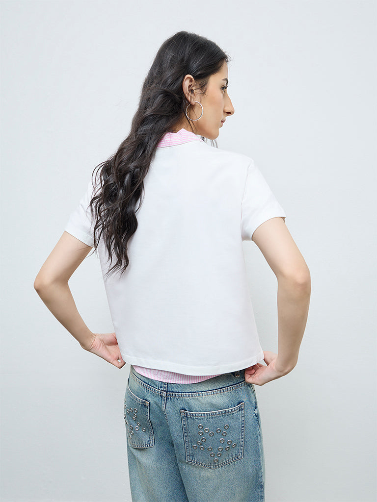Nuon White Graphic Cotton T-Shirt