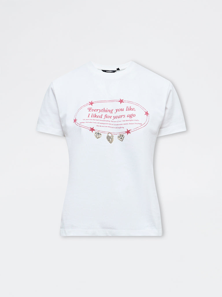 Nuon White Graphic Cotton T-Shirt