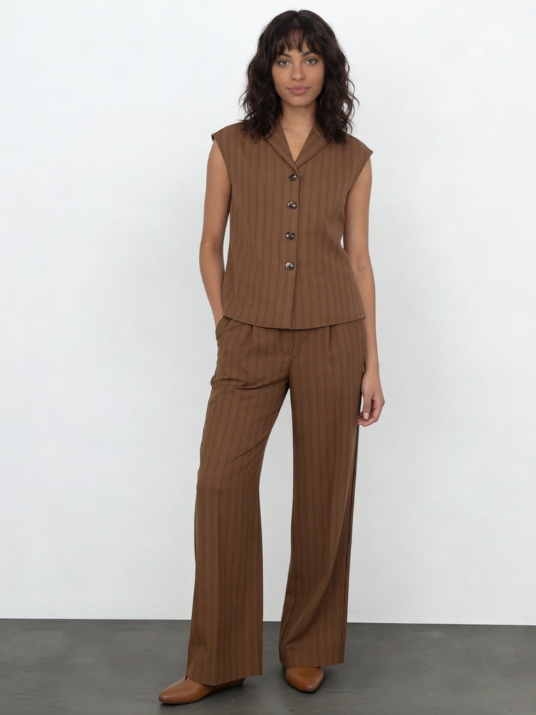Wardrobe Brown Pinstriped Regular-Fit Jacket