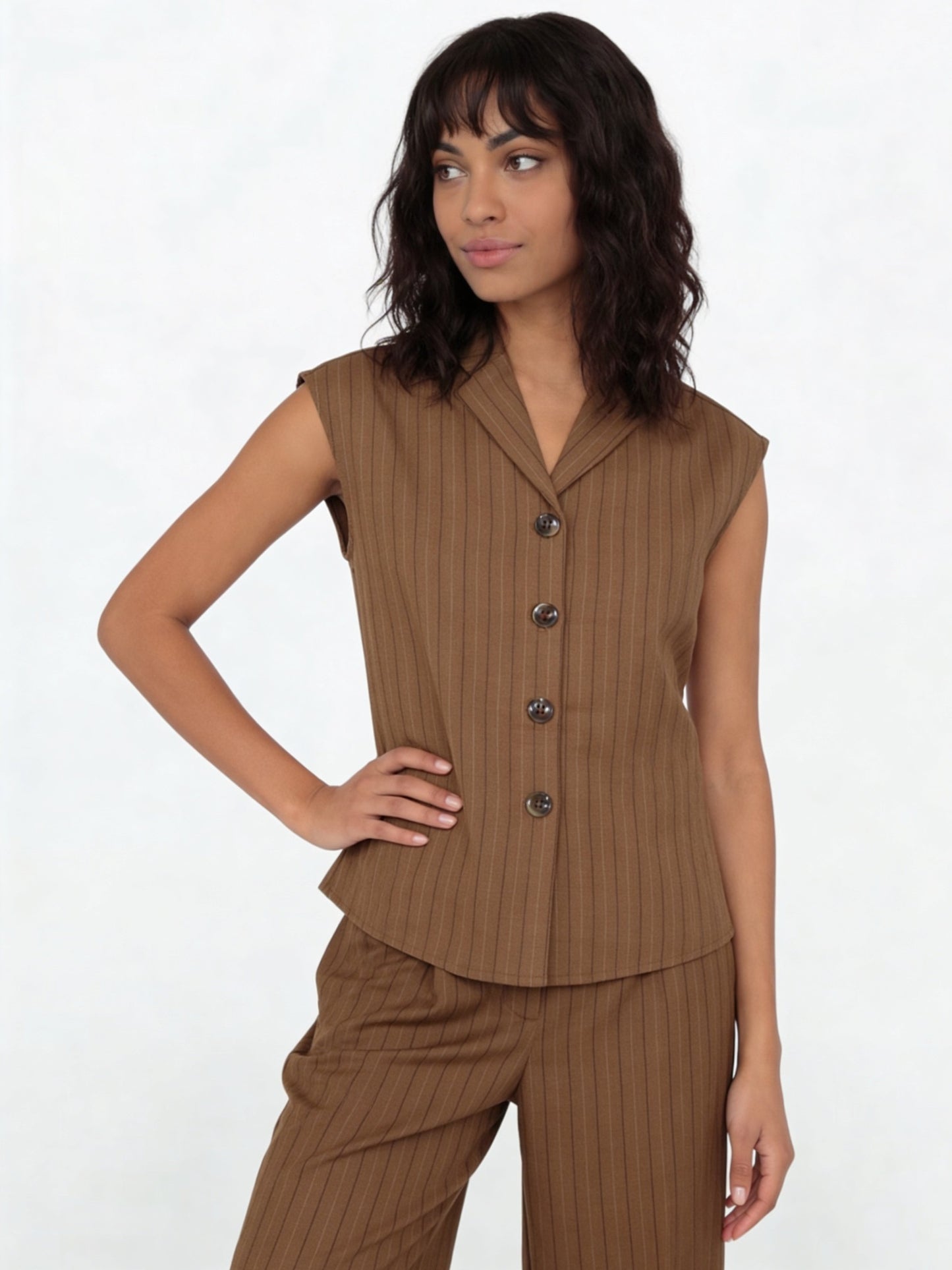Wardrobe Brown Pinstriped Regular-Fit Jacket