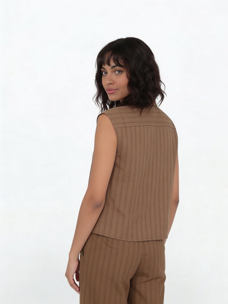 Wardrobe Brown Pinstriped Regular-Fit Jacket