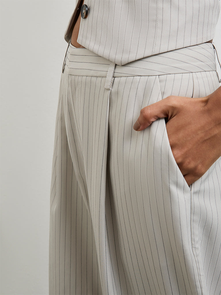 Wardrobe Grey Striped High-Rise Trousers