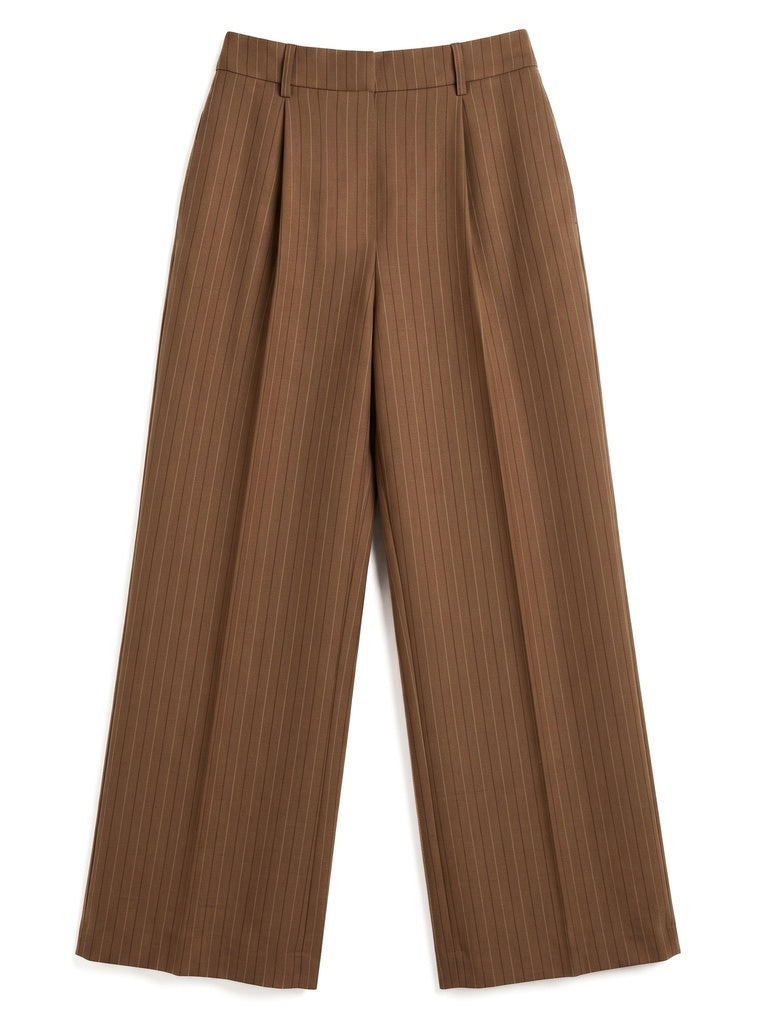 Wardrobe Brown Pinstriped Mid-Rise Straight-Fit Trousers