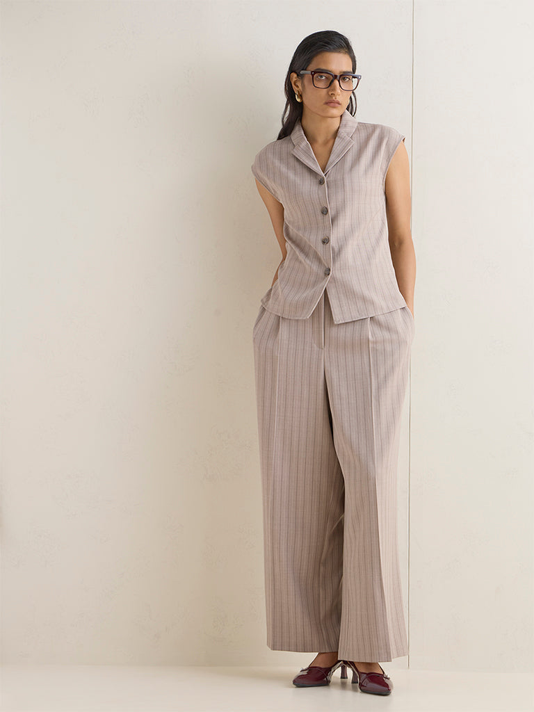 Wardrobe Taupe Striped High-Rise Trousers