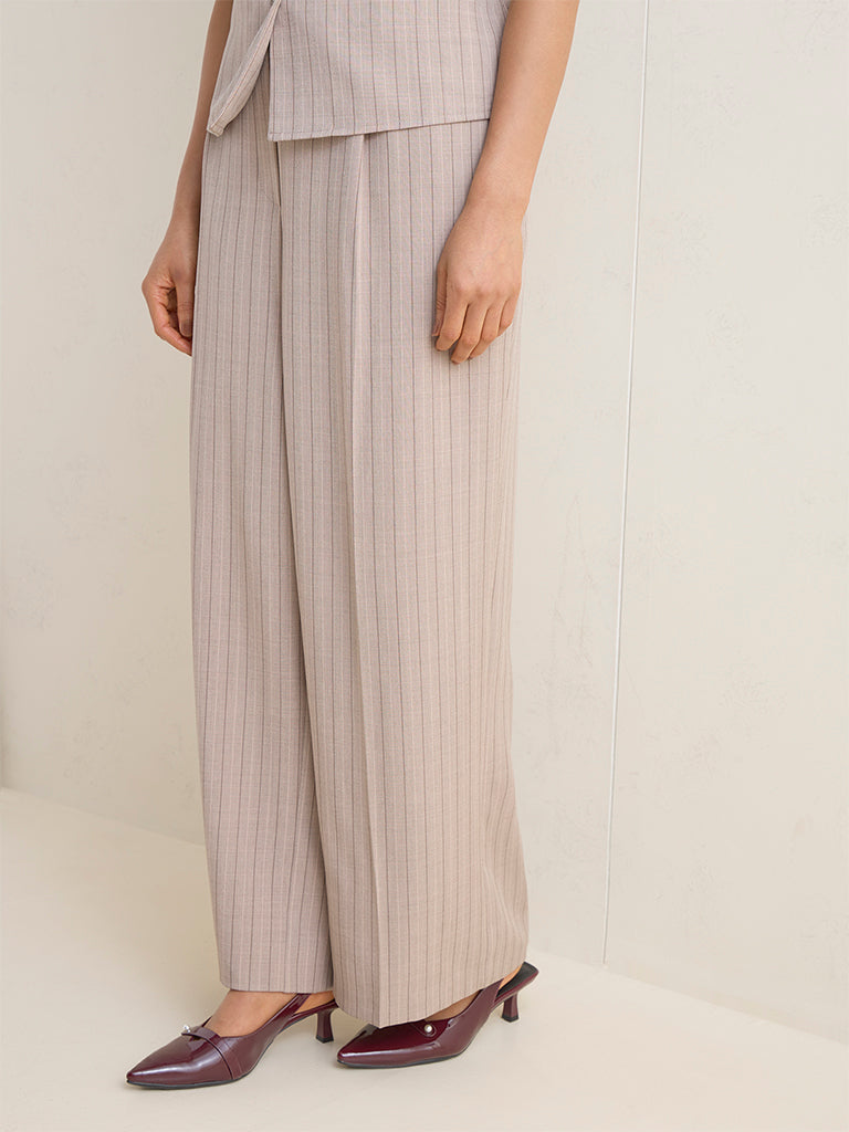 Wardrobe Taupe Striped High-Rise Trousers