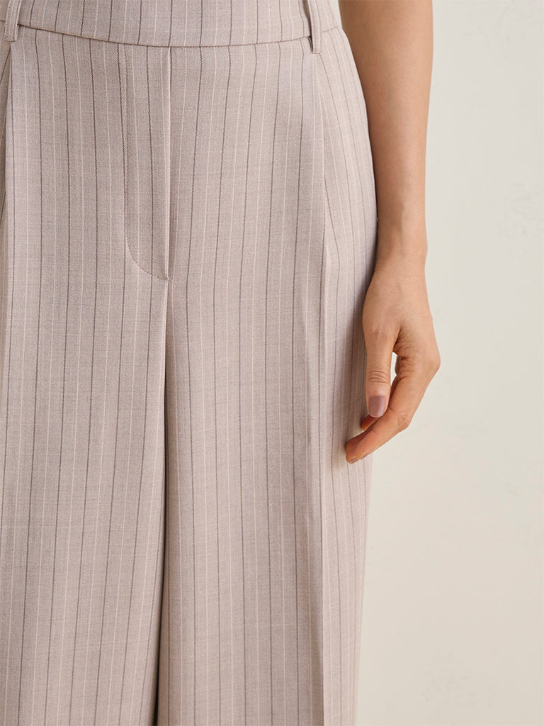 Wardrobe Taupe Striped High-Rise Trousers