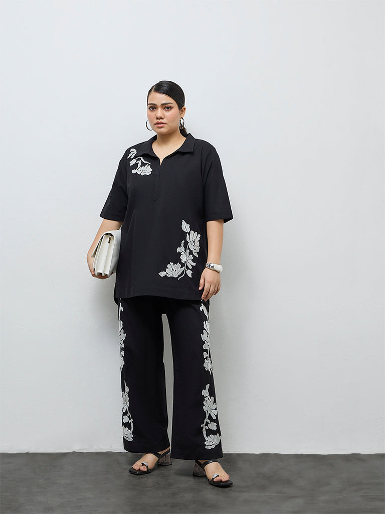 Diza Black Foliage Embroidered Tunic