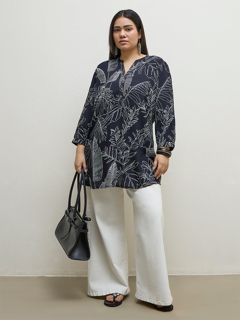 Diza Black Botanical Pattern Tunic