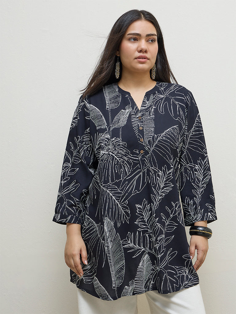 Diza Black Botanical Pattern Tunic