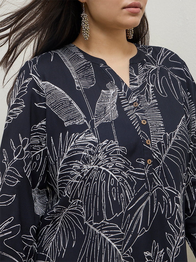 Diza Black Botanical Pattern Tunic