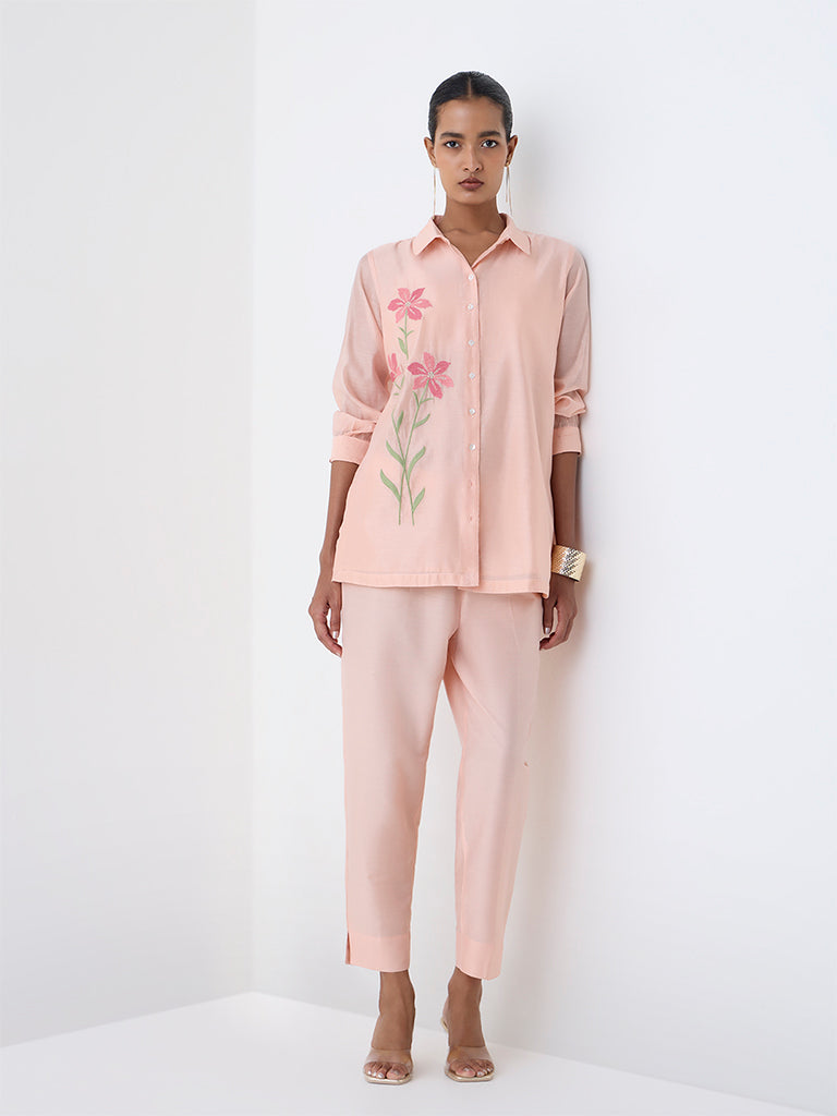 Vark Peach Floral Embroidered Co-ord Set