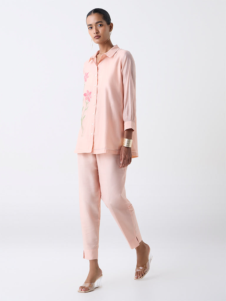 Vark Peach Floral Embroidered Co-ord Set