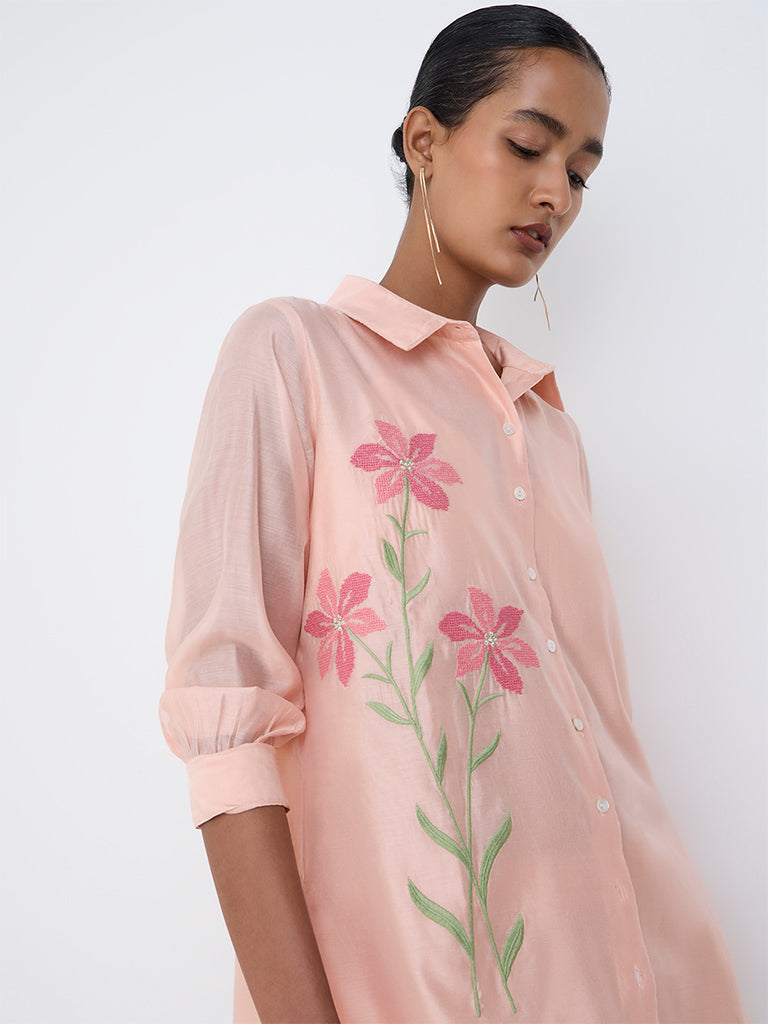 Vark Peach Floral Embroidered Co-ord Set