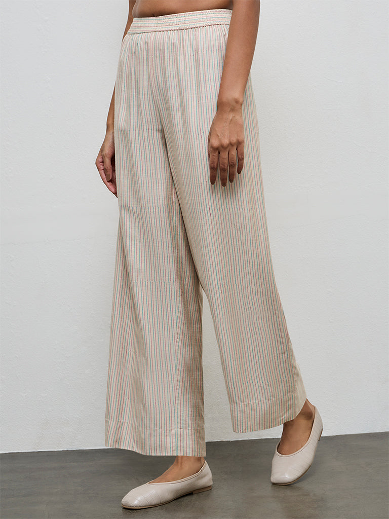 Zuba Beige Stripe Printed Pants